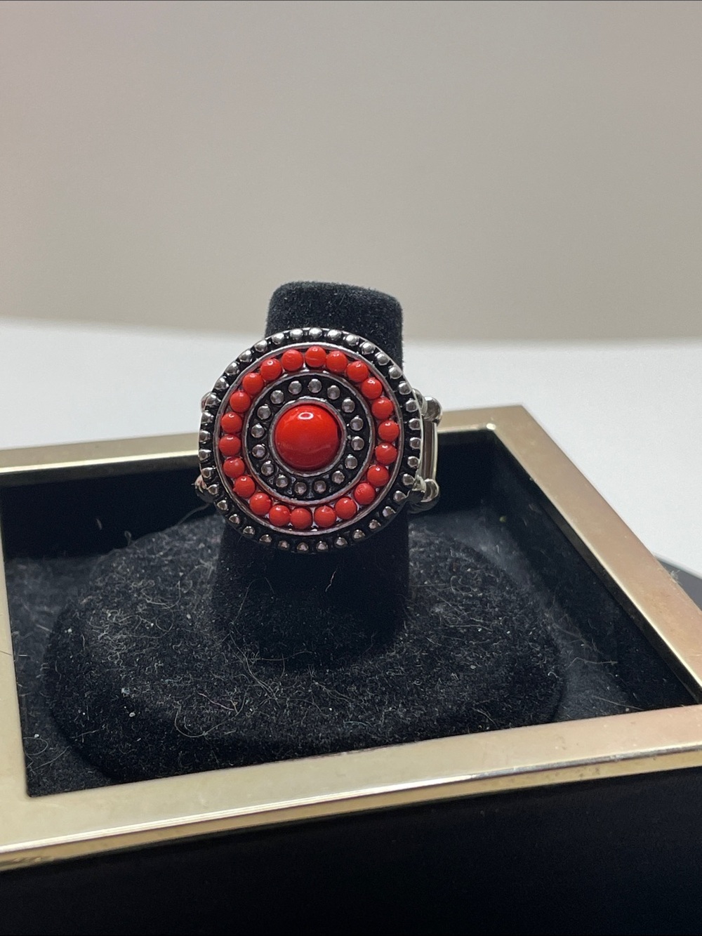 paparazzi Dark Orange and Silver Concentric Bead Statement Ring
